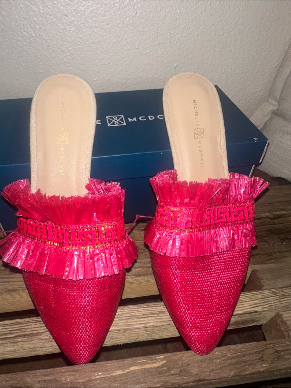 Pink Raffia Pointed Mule